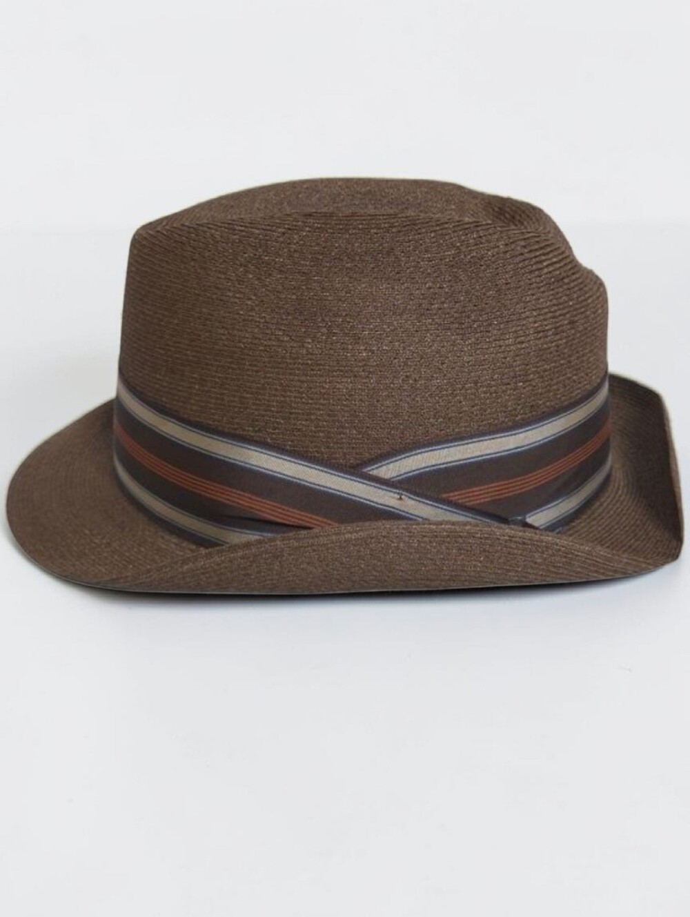 Park Royal Mens Straw Fedora Hat  7 3/8" Brown/Tan Weave Striped Hatband